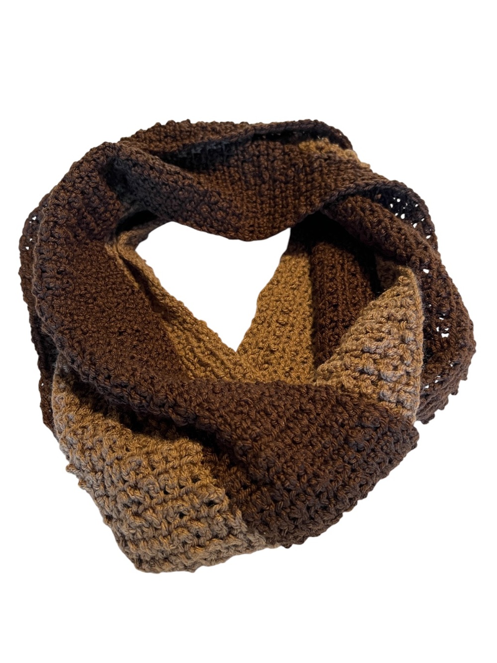 Hand Crafted Brown & Tan Knit Infinity Scarf